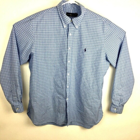 Ralph Lauren Men 17 1/2 Dress Shirt Long Sleeve Blue Windowpane Check - Picture 1 of 7